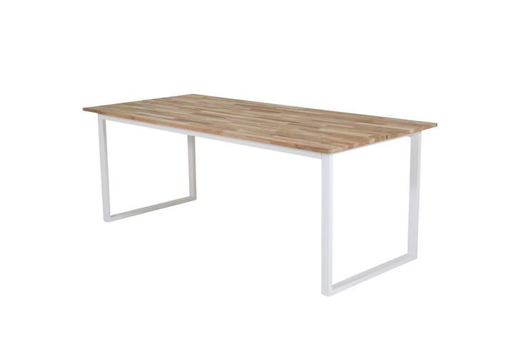 Eettafel - Carin - 200x90 cm - Teak - Wit - Jörn, Huis en Inrichting, Tafels | Eettafels, Verzenden