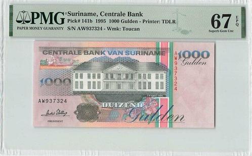 1995 Suriname P 141b 1000 Gulden Pmg 67 Epq, Postzegels en Munten, Bankbiljetten | Europa | Niet-Eurobiljetten, Verzenden