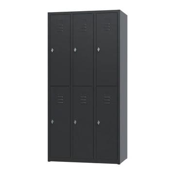 Nieuwe metalen locker | 6 deurs - 3 delig | kluisjes | zwart