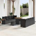 vidaXL Tuin Sofa Set met kussen met opslag 11 pcs Zwart Poly, Verzenden, Nieuw, Rotan