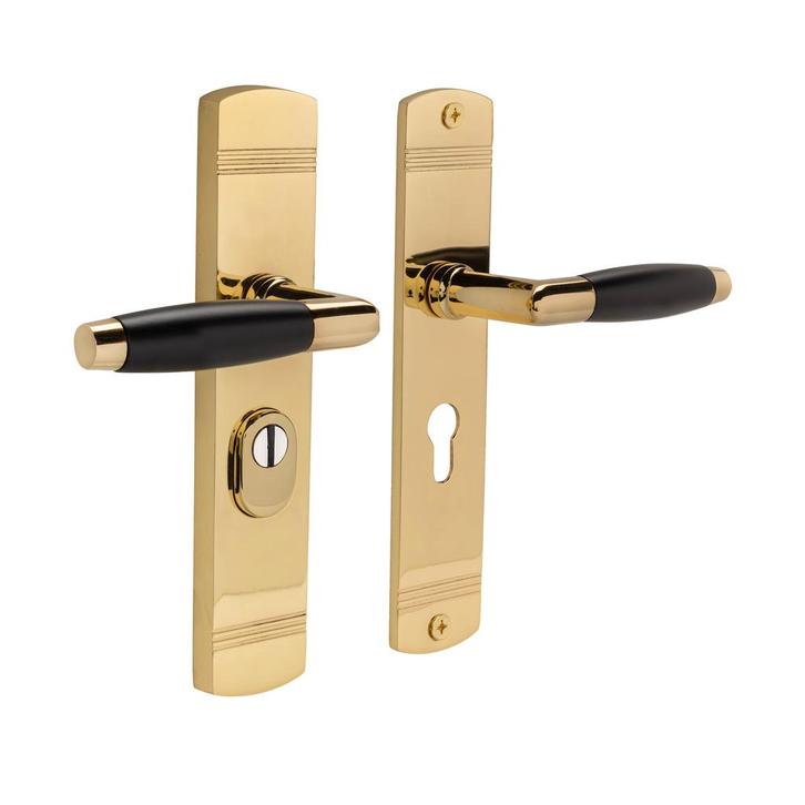 Retro buitendeurbeslag klink/klink PC55 glanzend messing, Doe-het-zelf en Verbouw, Hang- en Sluitwerk, Klink of Kruk, Nieuw, Koper of Messing