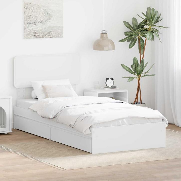 vidaXL Opslag bed met hoofdeinde met lade Wit 90 x 200 cm, Huis en Inrichting, Slaapkamer | Bedden, Wit, Nieuw, Hout, Verzenden