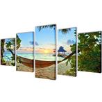 vidaXL Canvas muurdruk set zandstrand met hangmat 200 x 100, Verzenden, Nieuw