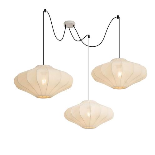 Japandi hanglamp beige 50cm 3-lichts - Plu, Huis en Inrichting, Lampen | Hanglampen, Nieuw, Overige materialen, 75 cm of meer