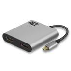 ACT USB-C naar 2x HDMI 4K 30Hz adapter / aluminium, Audio, Tv en Foto, Audiokabels en Televisiekabels, Nieuw, Ophalen of Verzenden