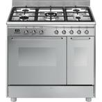 Smeg CC92MX9 Gas Fornuis 90 cm - Zwart RVS, Witgoed en Apparatuur, Fornuizen, Ophalen of Verzenden, Nieuw