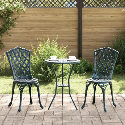 vidaXL 3-delige Tuinbistroset gietaluminium groen, Tuin en Terras, Tuinsets en Loungesets, Nieuw, Aluminium, Verzenden