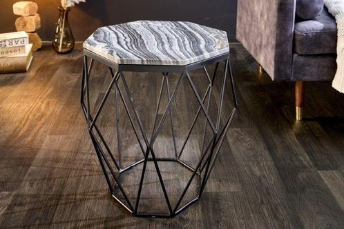 Design bijzettafel DIAMOND 50cm grijs marmer zwart metaal -, Huis en Inrichting, Tafels | Salontafels, Ophalen of Verzenden