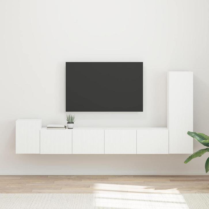 vidaXL Tv-meubelset Wandgemonteerd 3 pcs Wit Bewerkt hout, Huis en Inrichting, Kasten | Televisiemeubels, Nieuw, Minder dan 50 cm