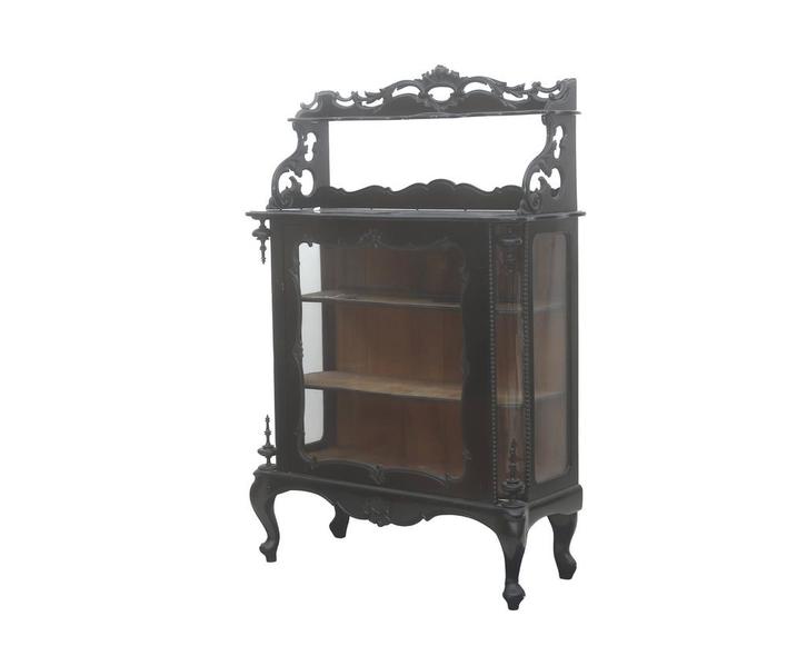 Gezwart houten vitrinekast met opstand, Holland, 19e eeuw, Antiek en Kunst, Antiek | Meubels | Kasten