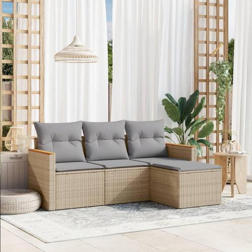 vidaXL 4-delige Loungeset met kussens poly rattan gemengd, Tuin en Terras, Tuinsets en Loungesets, Loungeset, Nieuw, Rotan, Verzenden