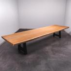 Boomstamtafel, Eettafel 440x130 massief hardhout, metaalpoot, Huis en Inrichting, Overige houtsoorten, Robuust Modern, 100 tot 150 cm