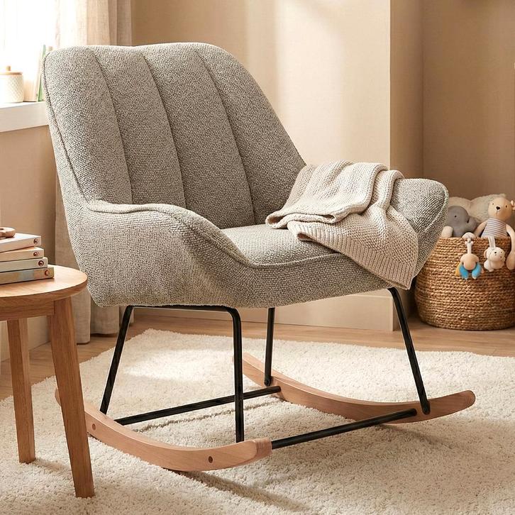 *WOONWINKEL* Schommelstoel Stof Grijsbruin, Huis en Inrichting, Fauteuils, Nieuw, Stof, Verzenden