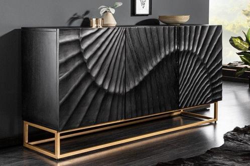 Massief dressoir SCORPION 140 cm zwart mangohout met, Huis en Inrichting, Kasten | Dressoirs, Ophalen of Verzenden