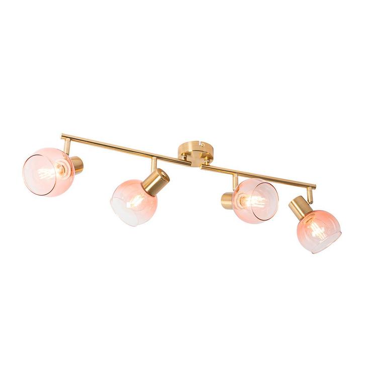 Art Deco spot goud met roze glas 4-lichts - Vidro, Huis en Inrichting, Lampen | Spots, Nieuw, Overige materialen