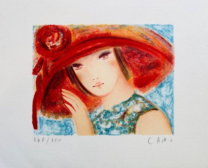 Claire Astaix (1953) - Jeune fille au chapeau - Lithographie, Antiek en Kunst, Antiek | Overige Antiek