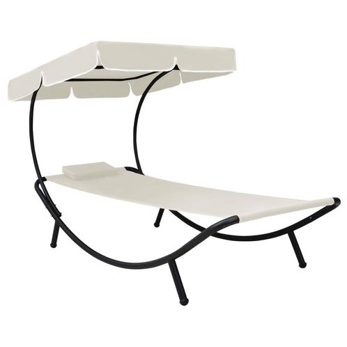 vidaXL Loungebed met luifel en kussen crèmewit, Tuin en Terras, Ligbedden, Nieuw, Verzenden