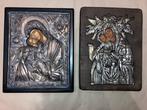 Icoon - Moeder Gods - Hout, Verzilverd, Antiek en Kunst
