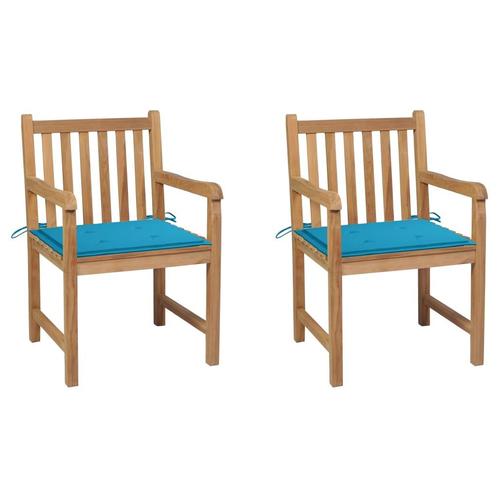 vidaXL Tuinstoelen 2 st met blauwe kussens massief teakhout, Tuin en Terras, Tuinstoelen, Nieuw, Teakhout, Verzenden