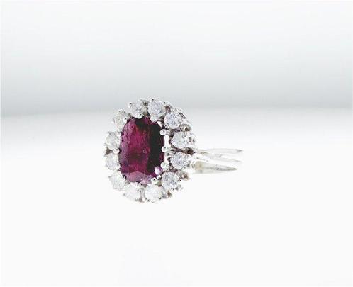Cocktailring - 14 karaat Witgoud - 3ct. tw. Robijn - Diamant, Sieraden, Tassen en Uiterlijk, Antieke sieraden
