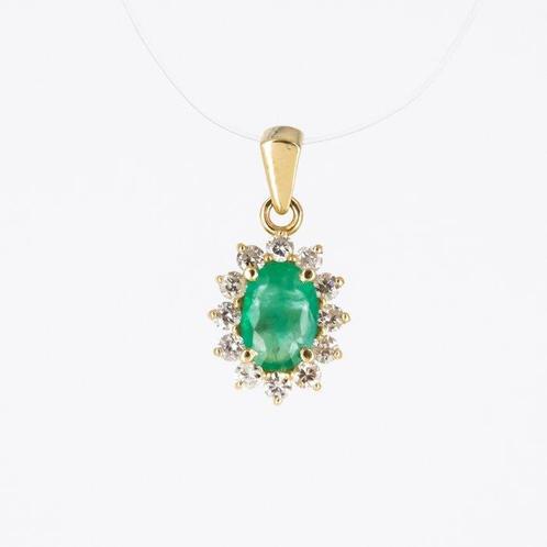 Hanger - 14 karaat Geel goud Smaragd - Diamant, Sieraden, Tassen en Uiterlijk, Antieke sieraden
