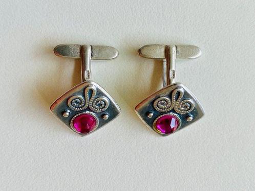 Zilver - Manchetknopen - Korund, Antiek en Kunst, Antiek | Goud en Zilver