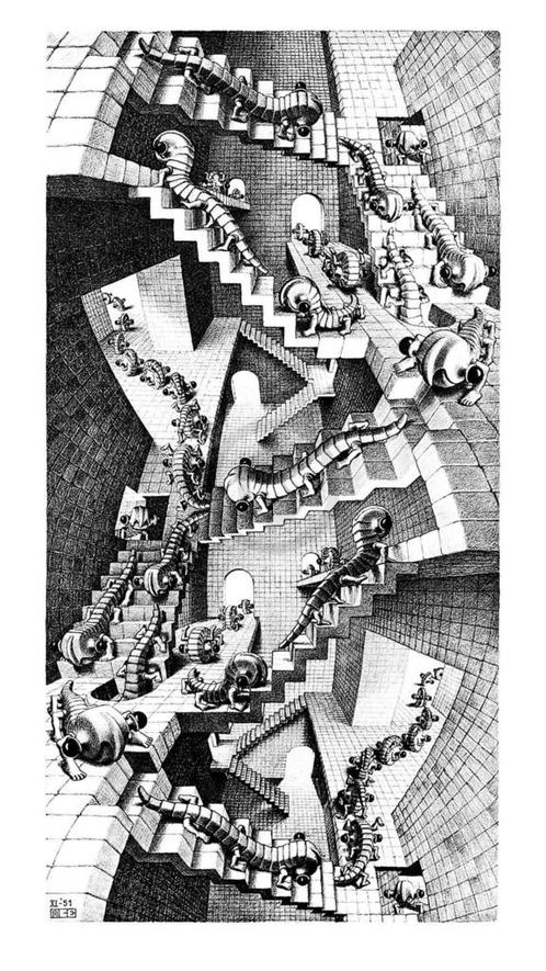 Kunstdruk M. C. Escher - Treppenhaus 45x79cm, Huis en Inrichting, Woonaccessoires | Schilderijen, Tekeningen en Foto's, Nieuw