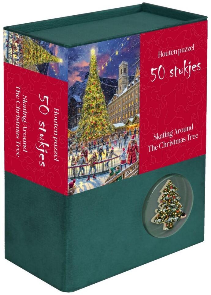 Kerstpuzzel Hout - Skating Around the Christmas Tree (50, Kinderen en Baby's, Speelgoed | Houten speelgoed, Nieuw, Verzenden