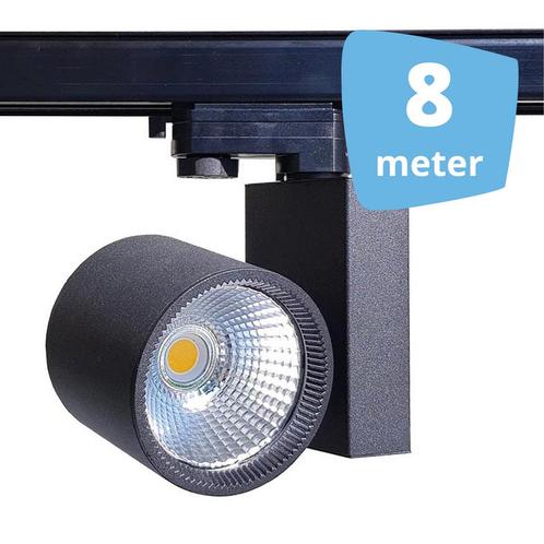 8x 30W LED Track Spot Spirit Zwart 3500K Warmwit + 8m rails, Zakelijke goederen, Kantoor en Winkelinrichting | Winkel en Inventaris