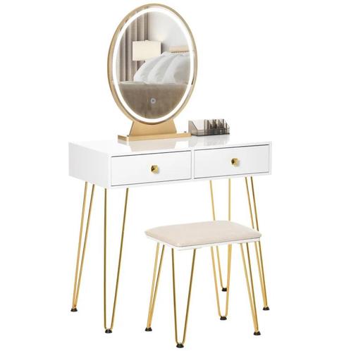 TRUUSK Kaptafel Met Kruk Wit Messing 80 Cm X 40 Cm X 136 Cm, Huis en Inrichting, Tafels | Kaptafels, Nieuw, Verzenden