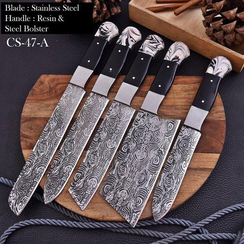 Keukenmes - Chefs knife - D2 staal, hars met graveerwerk -, Antiek en Kunst, Antiek | Keukenbenodigdheden