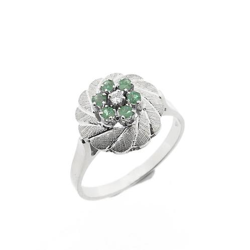 Gouden ring met smaragd en diamant | 0,03 ct., Sieraden, Tassen en Uiterlijk, Ringen, Dame, Met edelsteen, Overige kleuren, 17 tot 18
