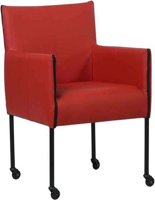 Rode leren moderne kuipstoel - poot rond zwart met wiel - To, Huis en Inrichting, Stoelen, Eén, Overige kleuren, Nieuw, Leer, Ophalen of Verzenden