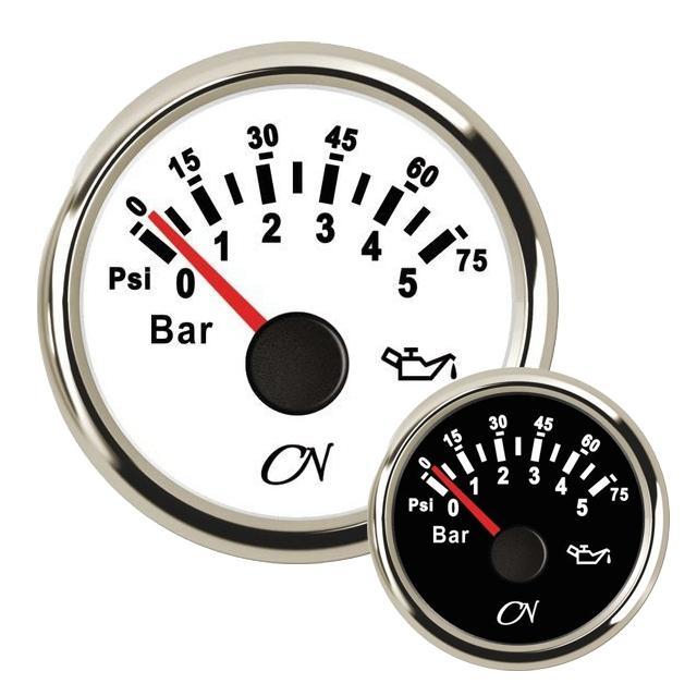 CN oliedrukmeter 0-5 bar met Chromen ring Wit of Zwart-Wit, Watersport en Boten, Bootonderdelen, Nieuw, Ophalen of Verzenden