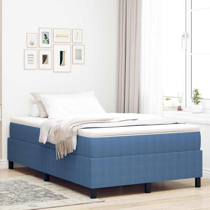 vidaXL Platform bedframe Blauw 120 x 200 cm Katoen Stof, Huis en Inrichting, Slaapkamer | Bedden, Blauw, Nieuw, Verzenden