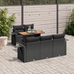 vidaXL 6-delige Loungeset met kussens poly rattan zwart, Verzenden, Nieuw, Rotan, Loungeset