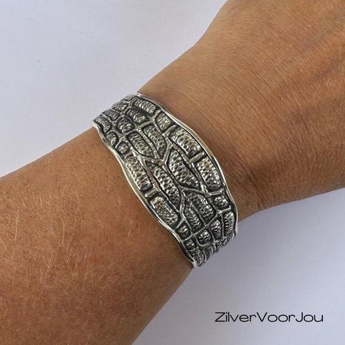 Zilveren slangenprint klemarmband, Sieraden, Tassen en Uiterlijk, Armbanden, Nieuw, Verzenden