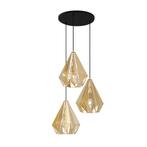 Industriële hanglamp goud met mesh 3-lichts - Carcass, Huis en Inrichting, Lampen | Hanglampen, Nieuw, Overige materialen, Industrieel