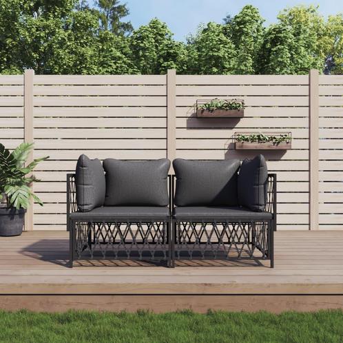 vidaXL 2-delige Loungeset met kussens staal antracietkleurig, Tuin en Terras, Tuinsets en Loungesets, Loungeset, Nieuw, Rvs, Verzenden