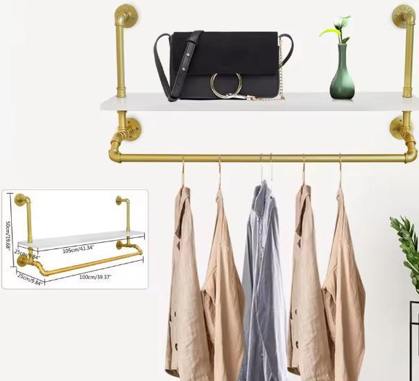 Gouden wandkledingrek met planken en kaststangen, Huis en Inrichting, Kasten | Wandmeubels, Nieuw, Verzenden