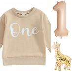 Cakesmash set met sweater beige met folie ballonnen en Giraf, Kinderen en Baby's, Babykleding | Maat 80, Nieuw, Sweet-one, Jongetje of Meisje