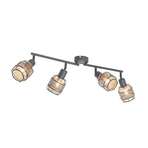 Design plafondlamp zwart met goud 4-lichts langwerpig - Noud, Huis en Inrichting, Lampen | Spots, Nieuw, Overige materialen