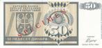 Bosnia Hercegovina P 134s 50 Dinara 1992 Specimen Unc