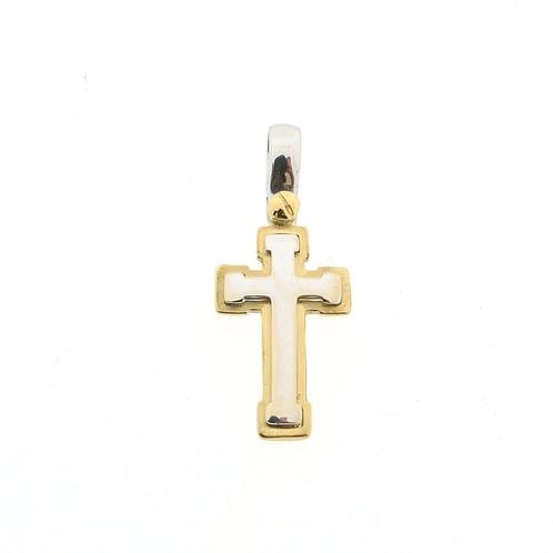 18 Krt. Bicolor gouden hanger van een kruis (religieus), Sieraden, Tassen en Uiterlijk, Bedels, Gebruikt, Overige merken, Goud