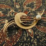 Gouden fantasie broche parel (ruw goud, gouden broche), Sieraden, Tassen en Uiterlijk, Broches, Gebruikt, Overige kleuren, Ophalen of Verzenden