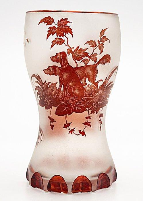 Meyrs Neffe Art Nouveau Etched-Engraved-Hand painted Glass, Antiek en Kunst, Antiek | Glas en Kristal