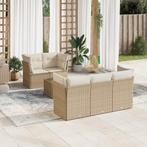 vidaXL 6-delige Loungeset met kussens poly rattan beige, Verzenden, Nieuw, Rotan, Loungeset