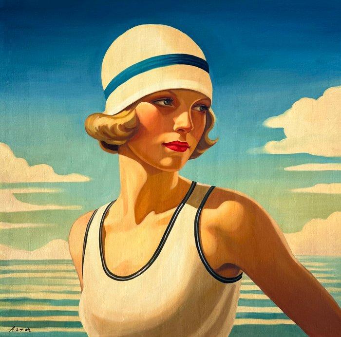 Laura Anton - Baigneuse au bonnet blanc, Antiek en Kunst, Kunst | Designobjecten