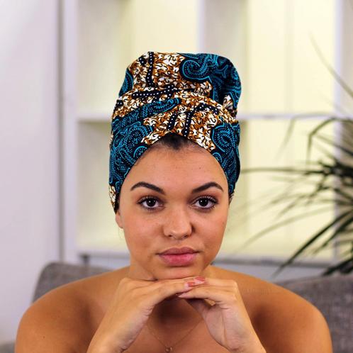 Easy headwrap / hoofddoek - Satijnen binnenkant - Blauw / Mo, Sieraden, Tassen en Uiterlijk, Uiterlijk | Haarverzorging, Nieuw