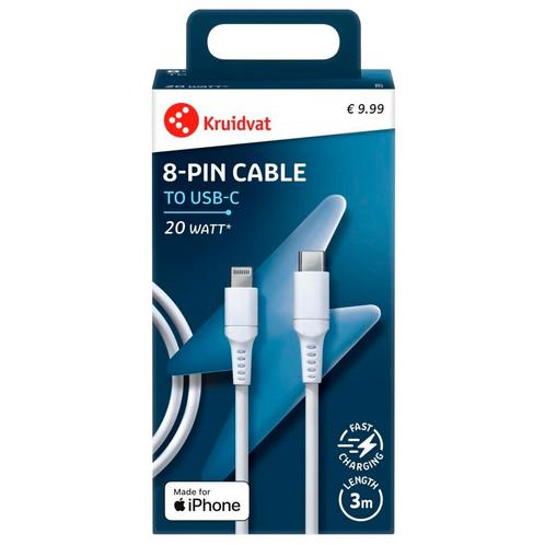 Kruidvat 20W Dual USB-C-naar-8-pin Kabel, Telecommunicatie, Mobiele telefoons | Toebehoren en Onderdelen, Nieuw, Verzenden